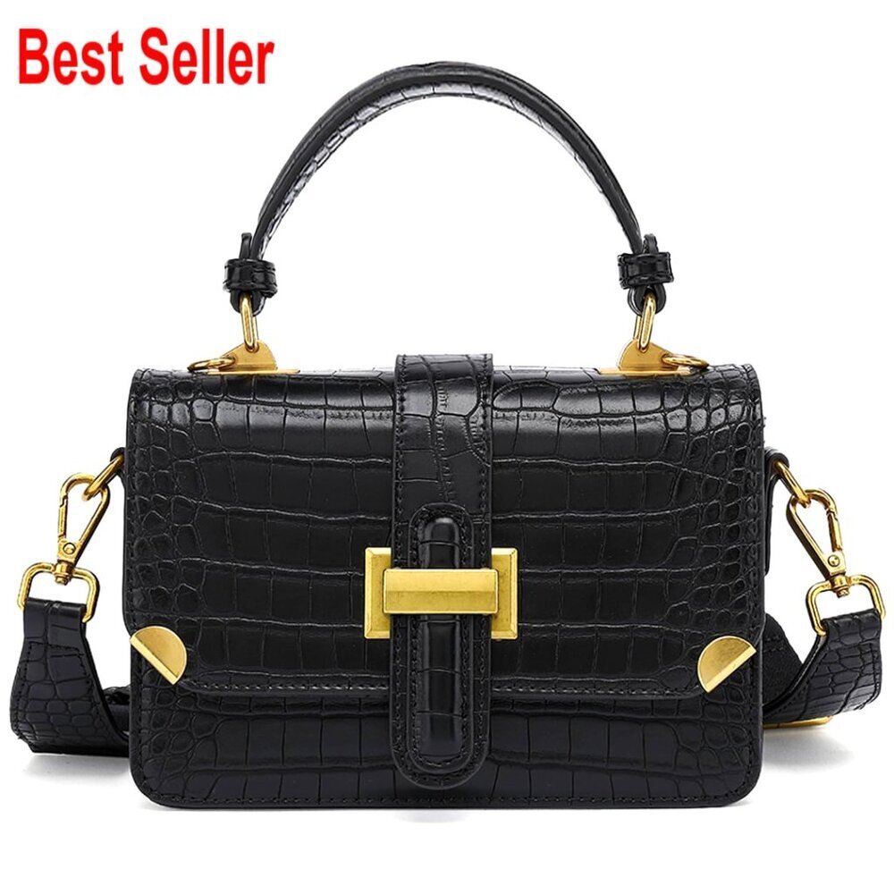 Vegan Leather Crossbody Satchel with Adjustable Strap, Top Handle